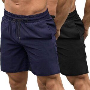 COOFANDY Men's 2 Pack Gym Workout Shorts 7 Inch Quick Dry Athletic Pockets Large